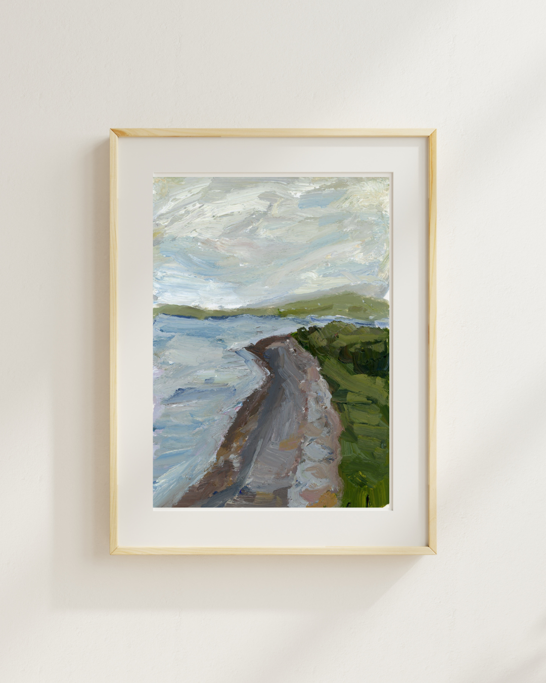 Ireland Shore landscape print displayed in a light wood frame